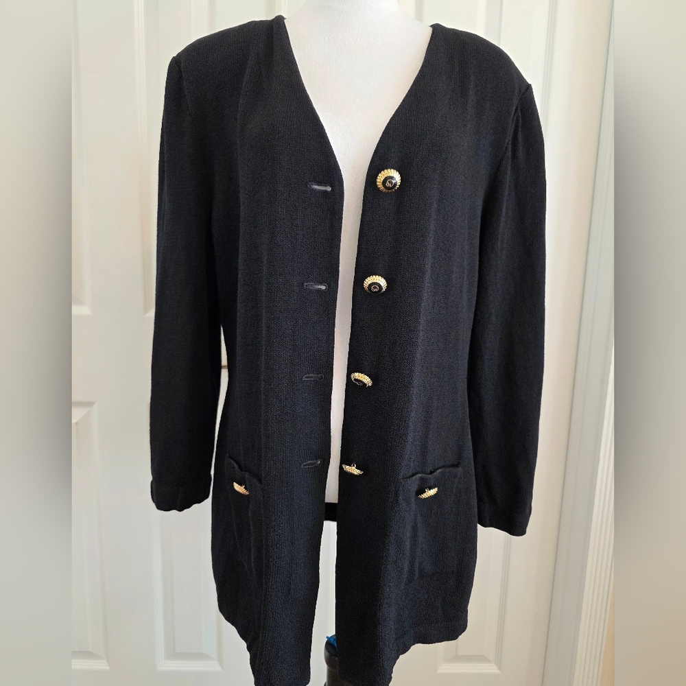 Vintage St John by Marie Gray Black Santana Knit Blazer Jacket- Size 16 - Picture 11 of 12